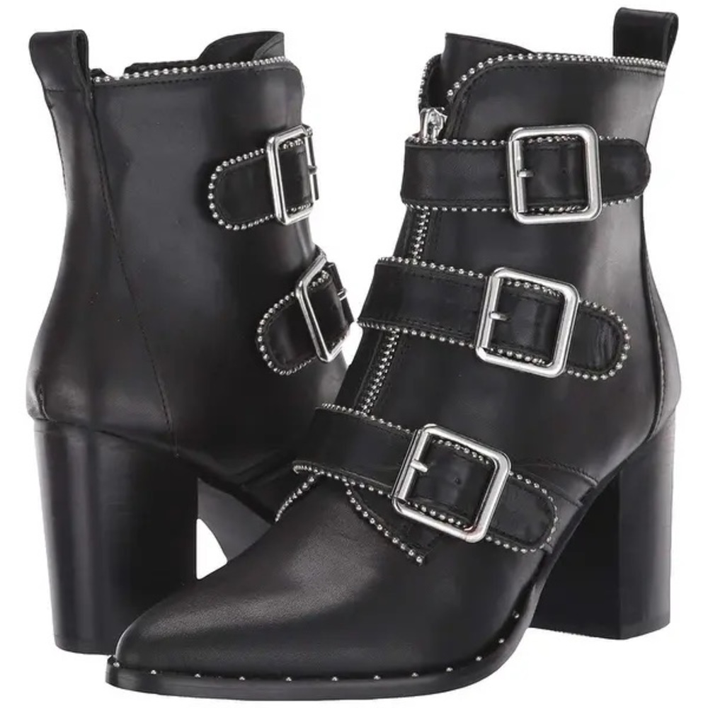 Steve Madden Black Silver Buckle Bootie